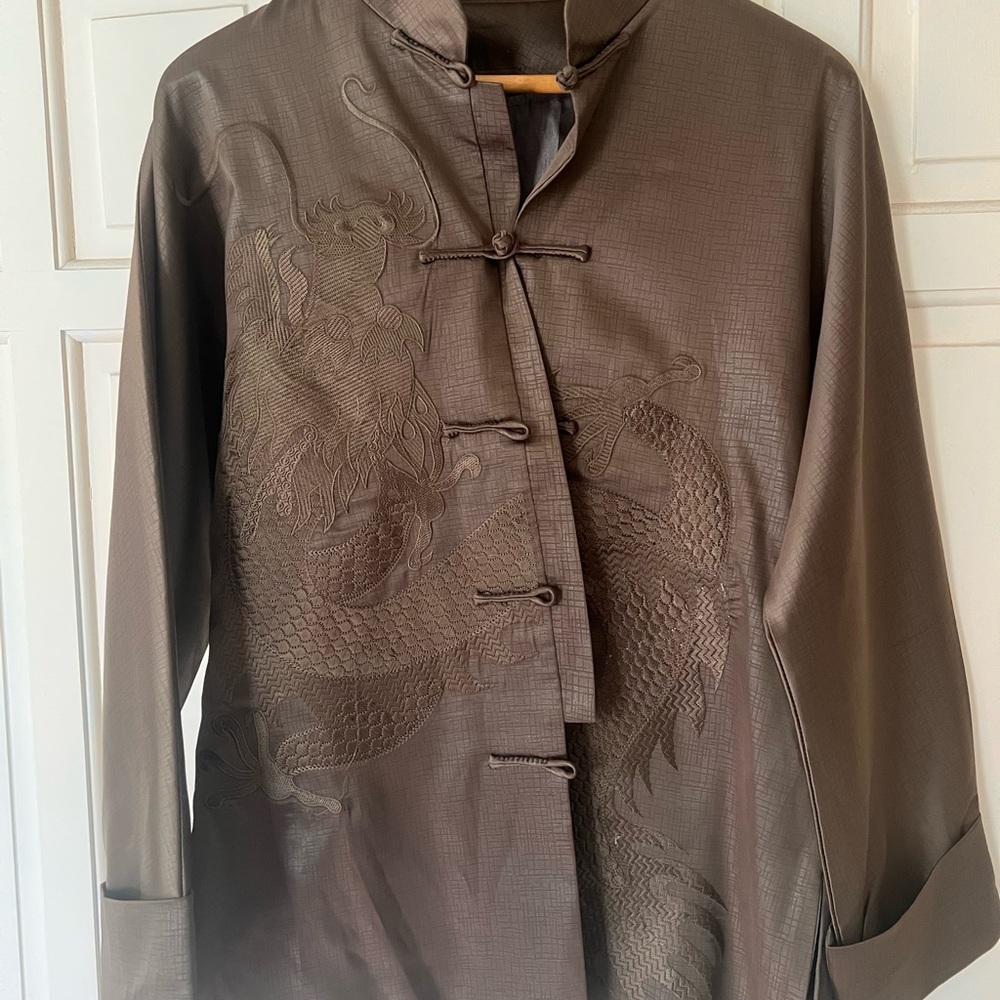 Brown Dragon Embroidered Jacket Asian Style